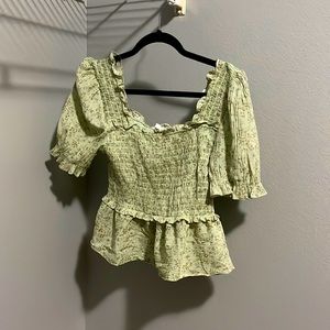 Green Floral Print Blouse Size Large